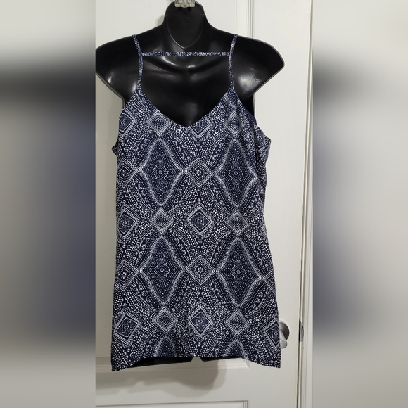 2 FOR💲1️⃣Suzy Shier Navy Blue & White Graphic Sleeveless Lined Top Relaxed Fit - Picture 7 of 11